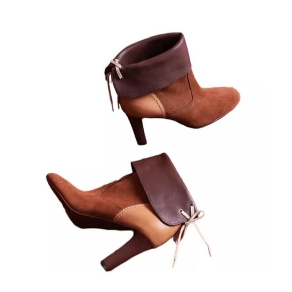 See By Chloe Boots Womens Sz 41 Brown Suede Lara Tie Mid Length Colorblock